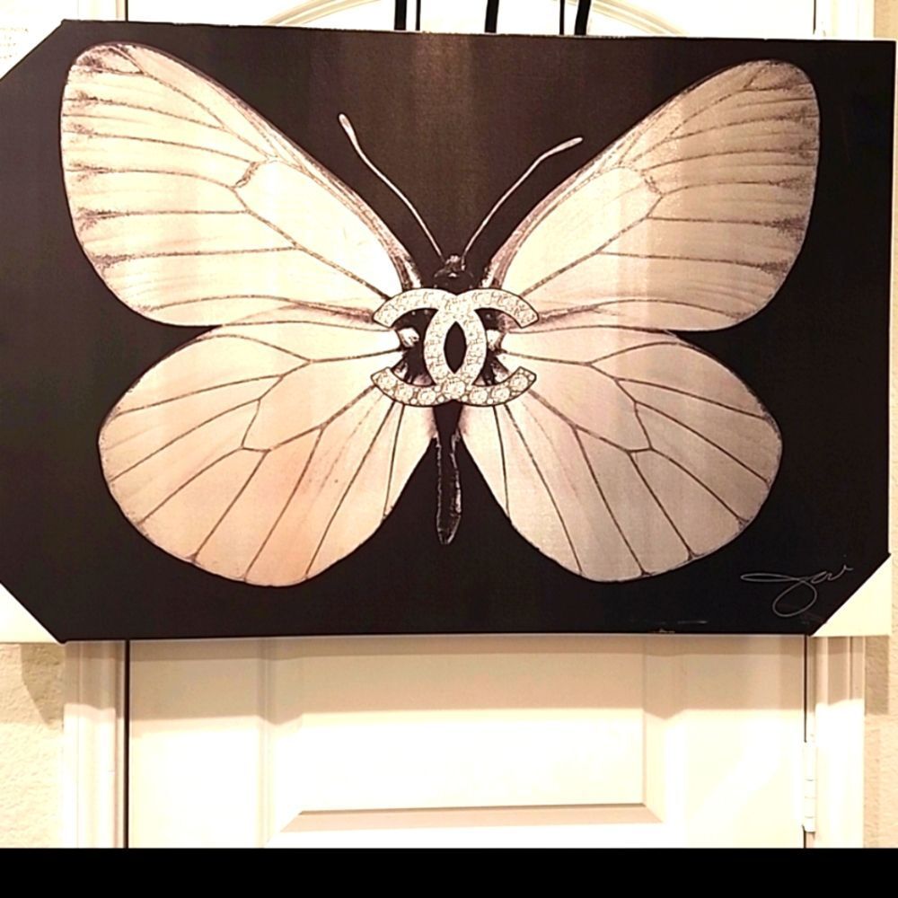 Chic Black & Cream Butterfly Wall Art with Decorative Emblem - Picture 2 of 5